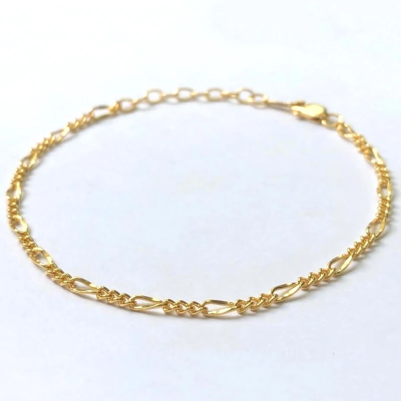 14k Gold Fille Armband Kette 2,5mm Gold Zierliches Figaro Armband für Frauen Armband Minimalistische Goldkette Geschenk für Sie Schmuck – Detail 8