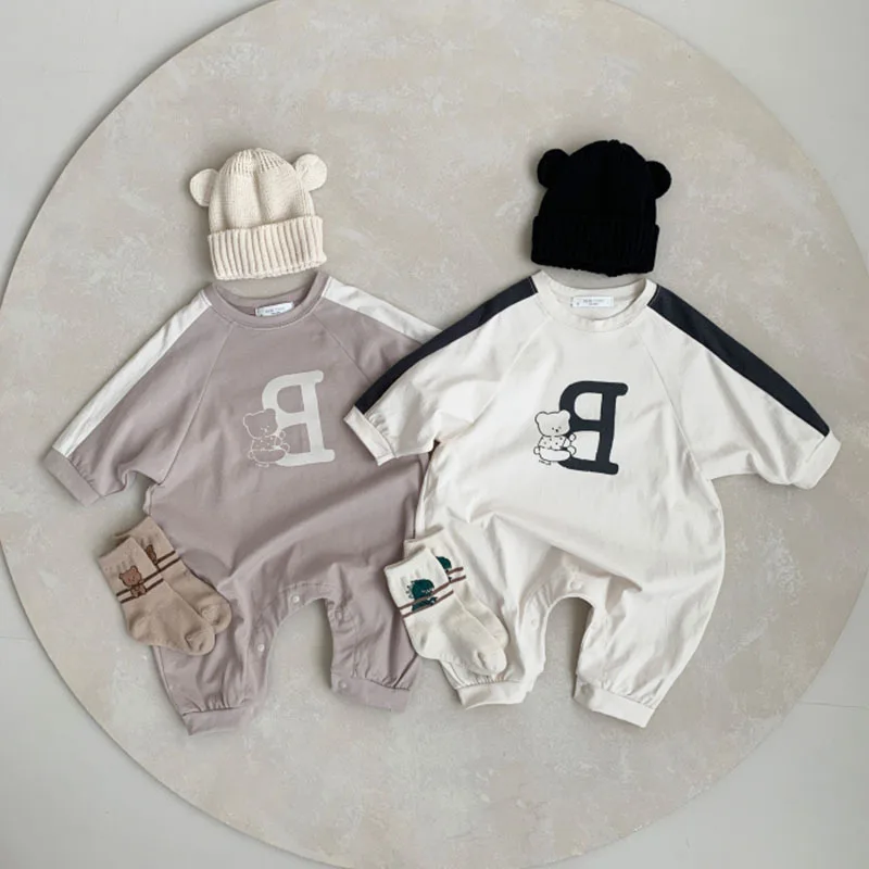 

Spring Autumn Letter Cartoon Baby Romper Hoodie Long Crawling Bodysuits Long Sleeved Loose Crawling Clothes for Boys Girls,