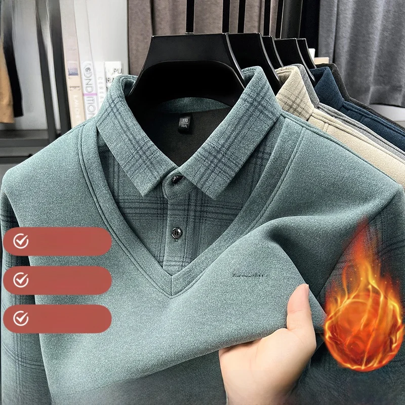 

TUCANO Men's Fce Lined Thiened Long Sve Casual Collar Faionable Base Layer irt False Two-Piece Autumn Winter T-irt