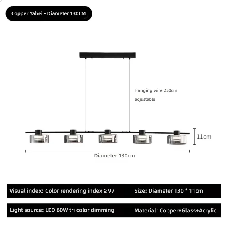 Modern All Copper Glass Long Strip Chandelier For Living Room Dining Room Bedroom Pendant Lights Lamps Suspension Luminaire image 3