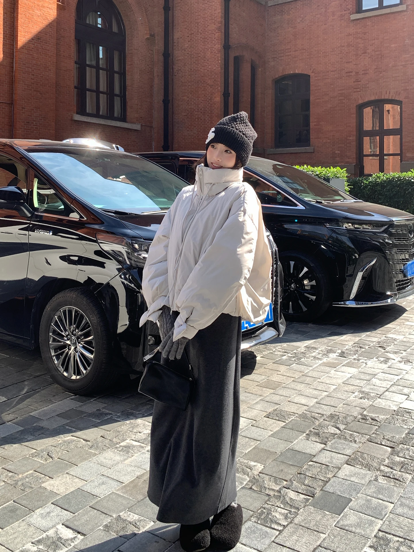 EKOOL กระโปรงลายทางเอวสูงผ้าวูลอะซิเตทกระโปรงยาวทรงเอเอวยืดหยุ่นสำหรับผู้หญิงฤดูหนาวสไตล์เกาหลีสวมใส่สบายๆ