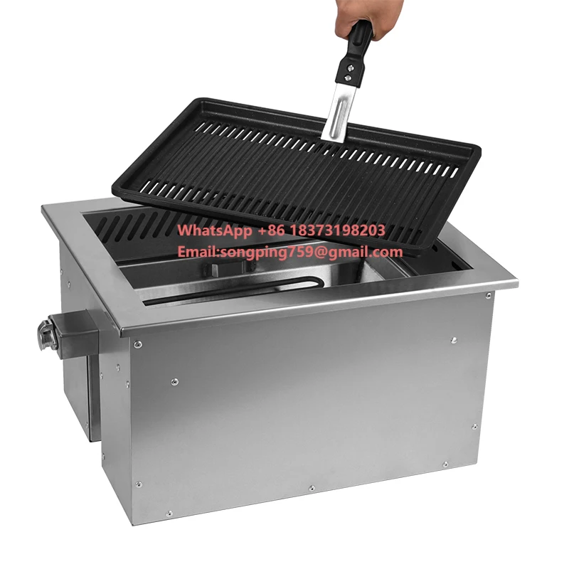 

Commercial Electric BBQ Grill 2400W Embedded Rectangular Smokeless Grill with Down Exhaust, Inspired by Korean Charcoal Grills