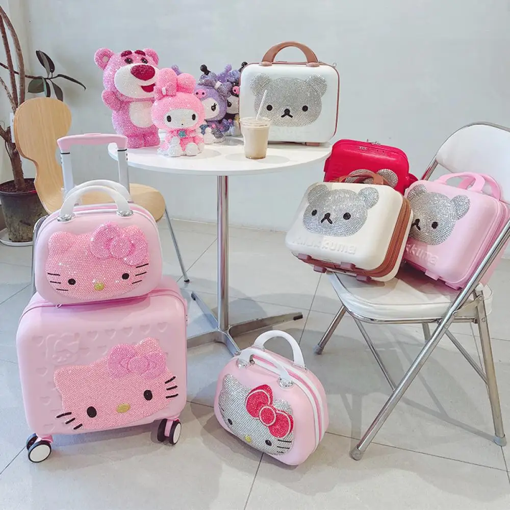 Trolley da 12/16 pollici Hello Kitty Sanrios Anime Kawaii 12 pollici Madre Bambino Valigia Tirante Scatola Rosa con serratura Regalo per studenti