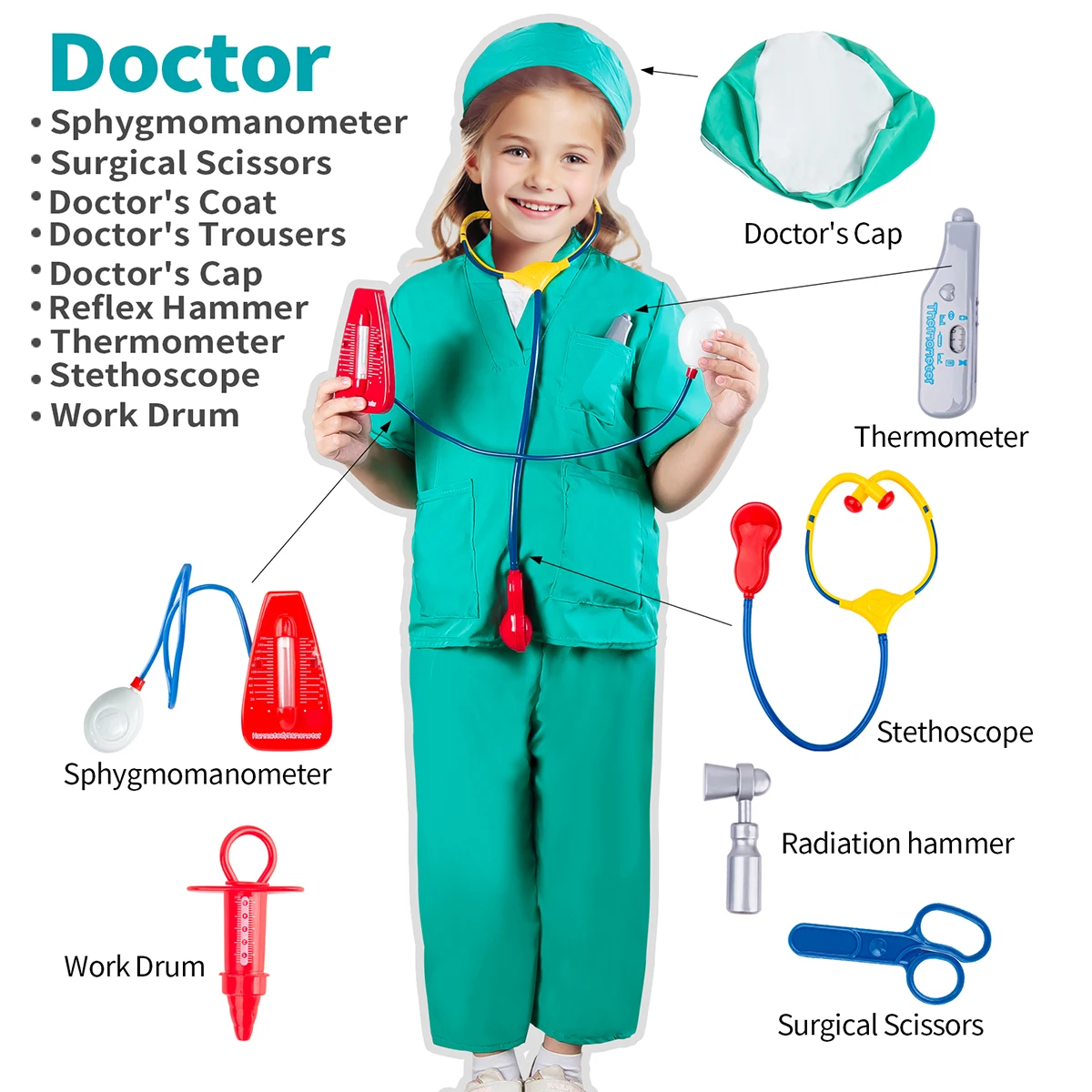 子供用医者ごっこ遊びスーツ、外科用医療器具、家庭用シミュレーション医者おもちゃの完全セット