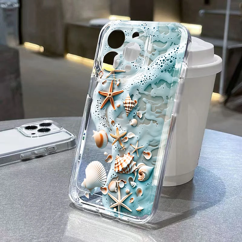 Beach Shell Phone Case for Samsung Galaxy S26 Ultra 5G S25 Plus S24 FE S23 S22 A17 A37 A57 A55 A54 A36 A35 Transparent TPU Cover