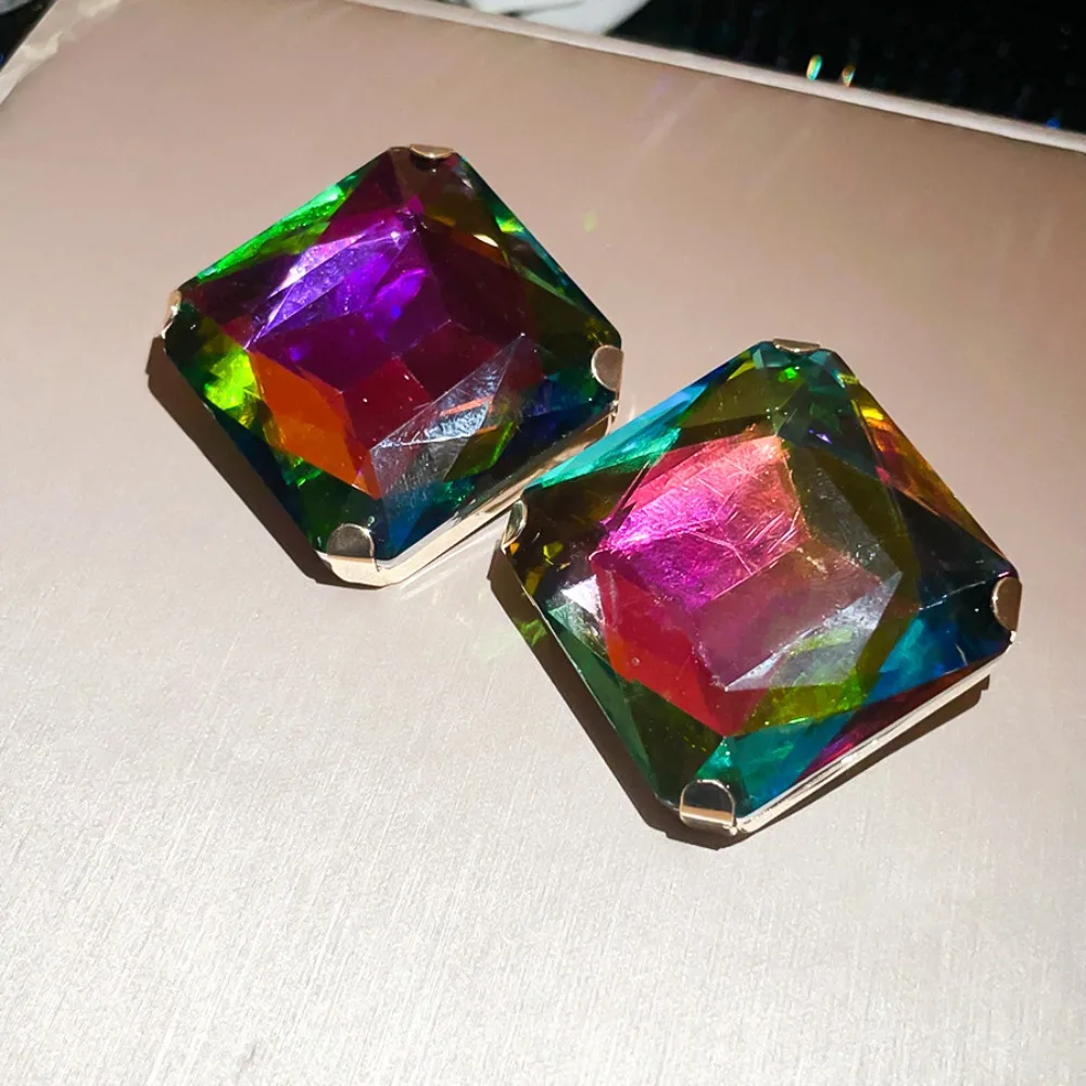 Square Shape Square Rhinestone Earrings Rhinestone Crystal Exaggerated Giant Vintage Wedding Earrings Large Size