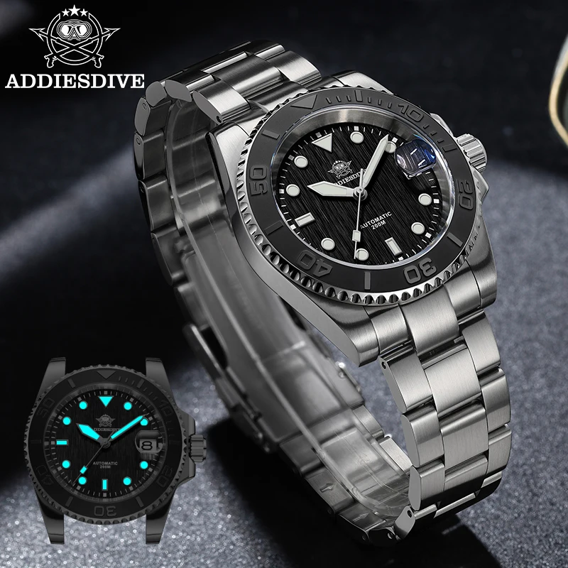 ﻿ ADDIESDIVE Classics Diver Watch Sapphire Glass 20Bar Waterproof BGW9 Luminous Stainless Automatic Watches for Men New AD2087