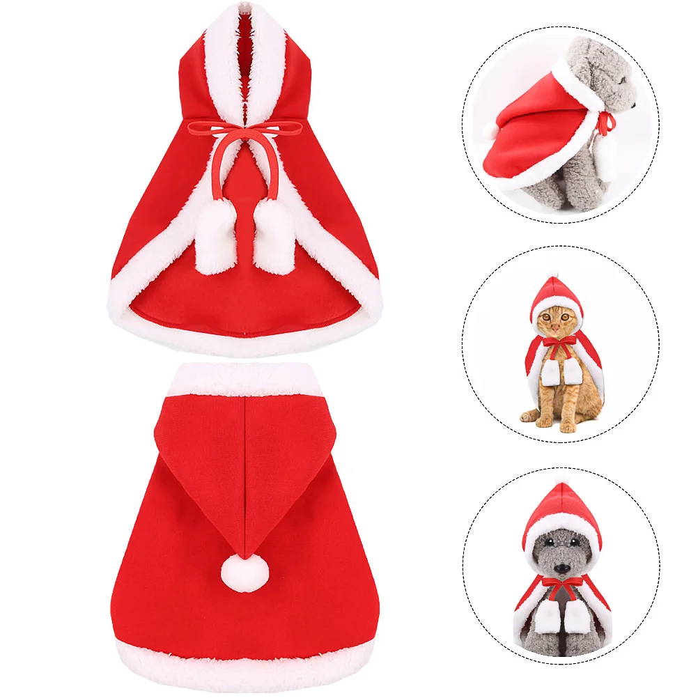 สัตว์เลี้ยง Cape Santa Claus เครื่องแต่งกายชุดเสื้อคลุมคริสต์มาสเครื่องแต่งกาย Polar ขนแกะ