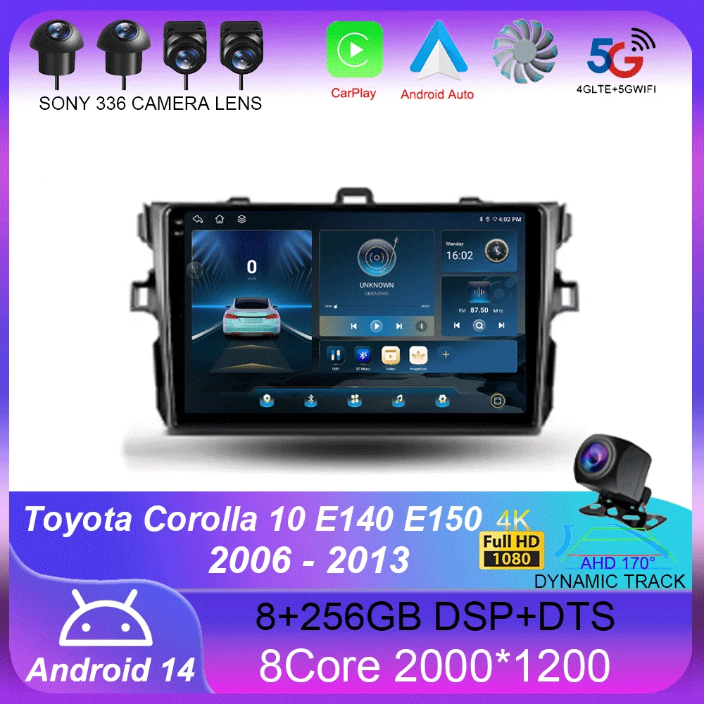 

For Toyota Corolla 10 E140 E150 2006 - 2013 Carplay Auto GPS Car Radio Navigation Multimedia Video Player Stereo BT Android 14