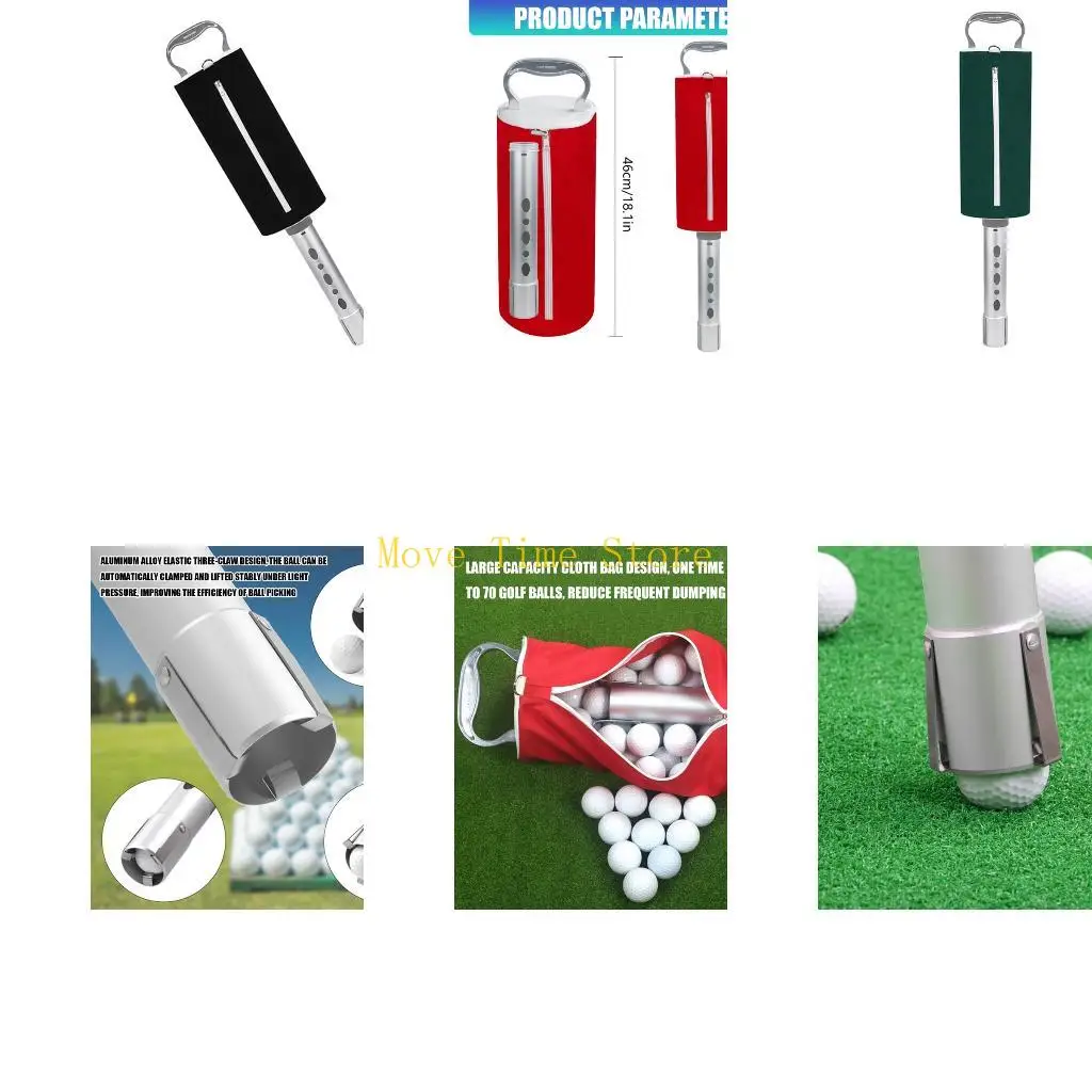 92ME Light Weight Golf Ball Picking Tool for Repeated Ball Collection, Portable Aluminum Tube Tool with Fabric Sleeve Top Loop