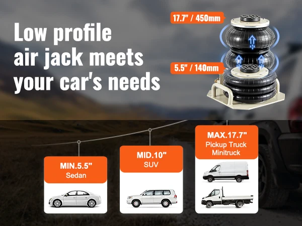 VEVOR Air Jack 3 Ton Triple Bag Air Jack Airbag Jack Fast Lifting Pneumatic Jack with Side Handles for Car Garage Repair