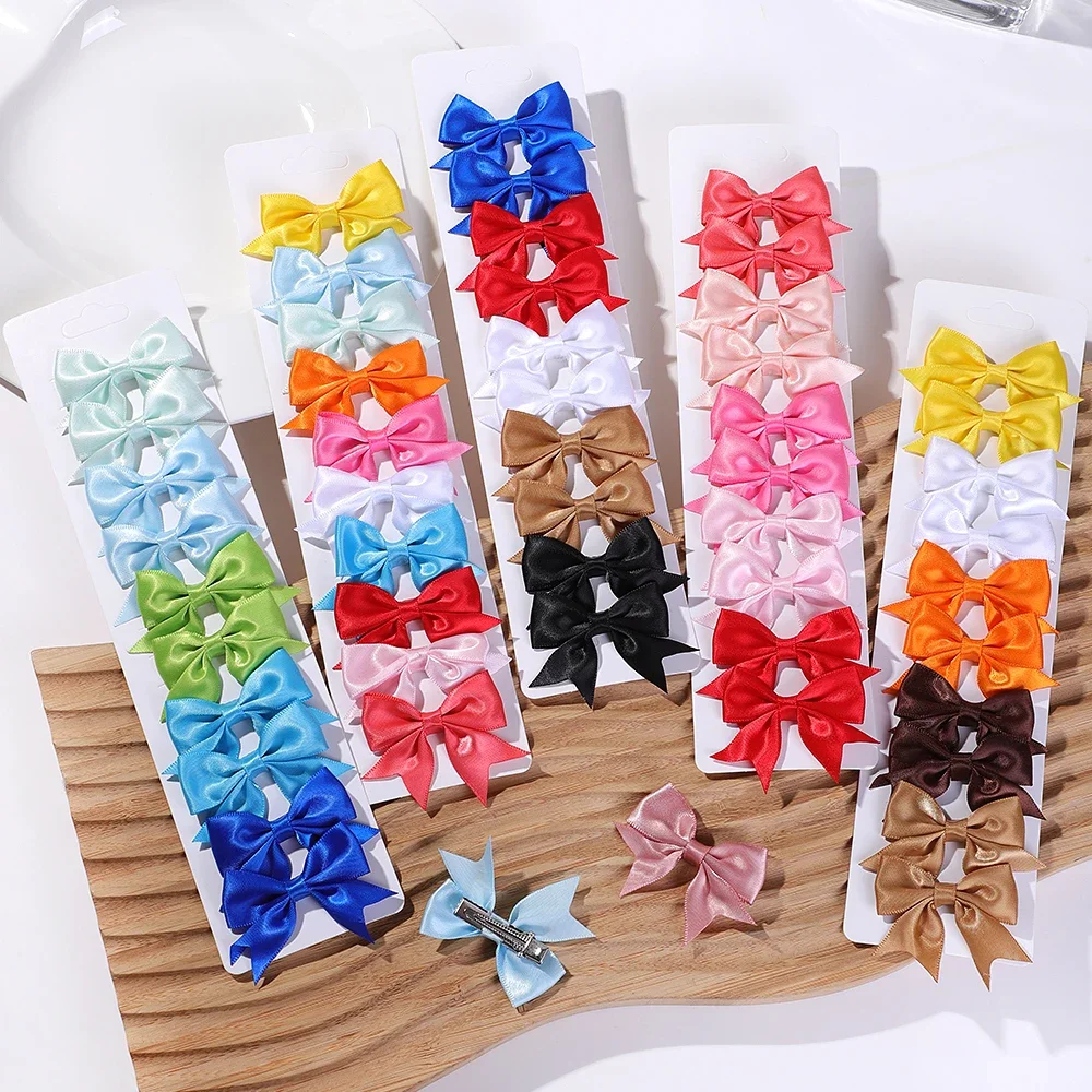 10Pcs/set Kids Ribbon Baby Bows Hair Clips satin Baby Girls Handmade Bowknot Hairpin MiNi Solid Color Barrettes Hair Accessories