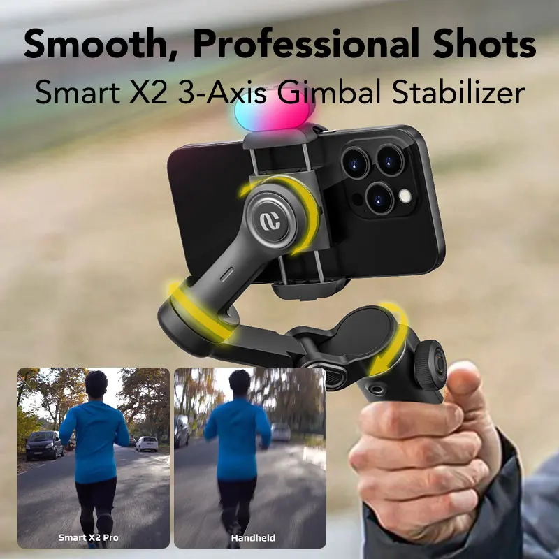AOCHUAN Smart X2 Kit 3 Axis Handheld Gimbal Stabilizer For iphone And Android Smartphone With built-in extension pole and LED