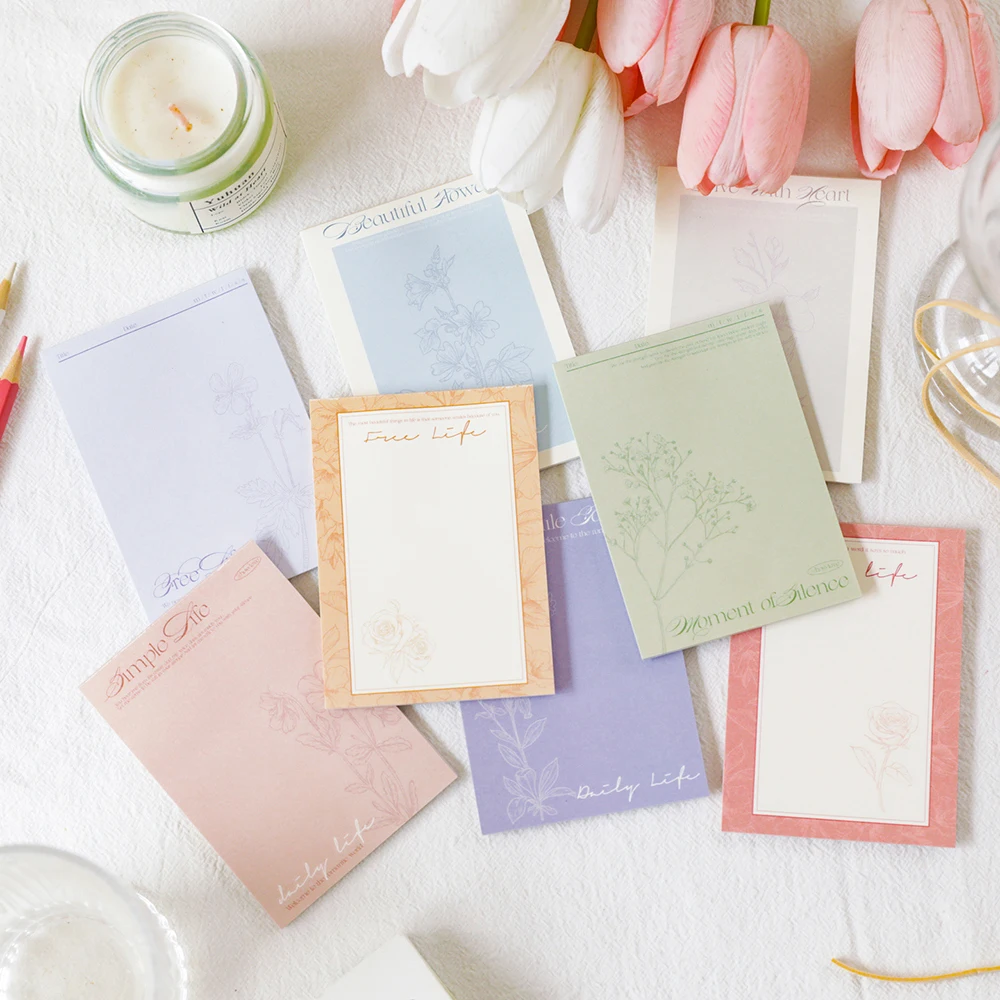 

8 pcs Plant line draft long memo pad, high aesthetic Instagram style account material paper, non sticky student memo pad