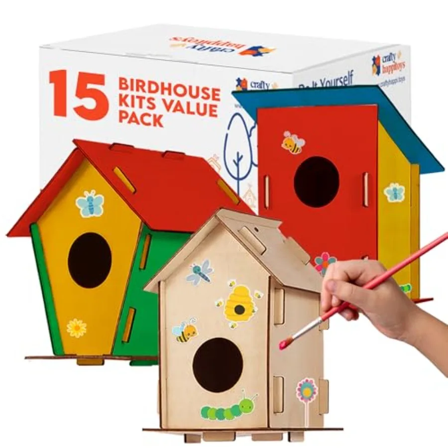Kit - Unfinished Wood Bird Houses for to Paint - Wood Craft Project for - Wooden Arts and Craft for Girls and Boys