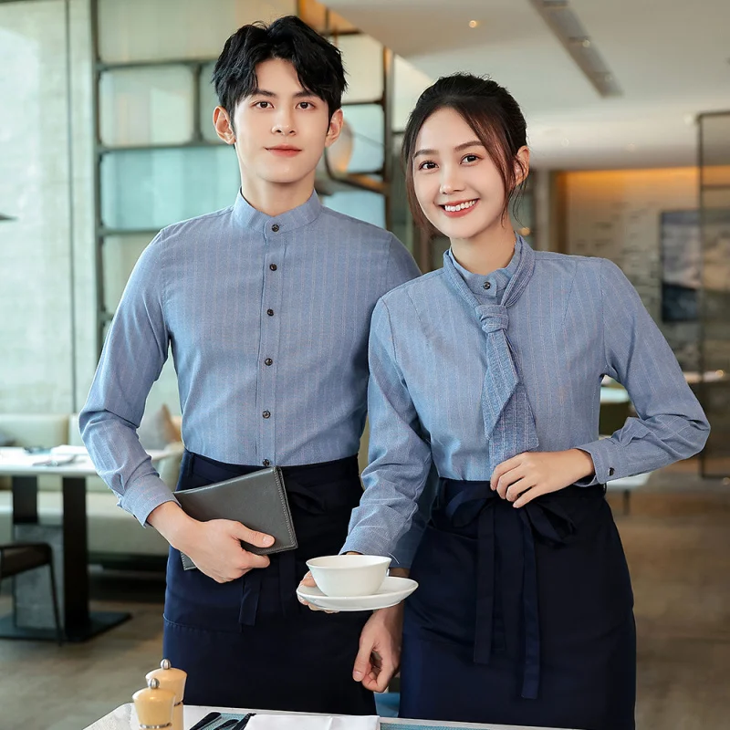 Uniforme de servidor de restaurante de comida rápida manga longa restaurante ocidental cafeteria steakhouse hambúrguer bolo loja camisa de funcionário para wo