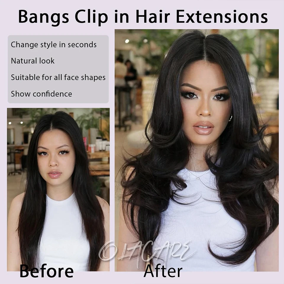 OLACARE Synthetic Topper Hairpiece False Bang Clip-In Bangs Extension Natural Fake Fringe Invisible Clourse Hairpiece for Women