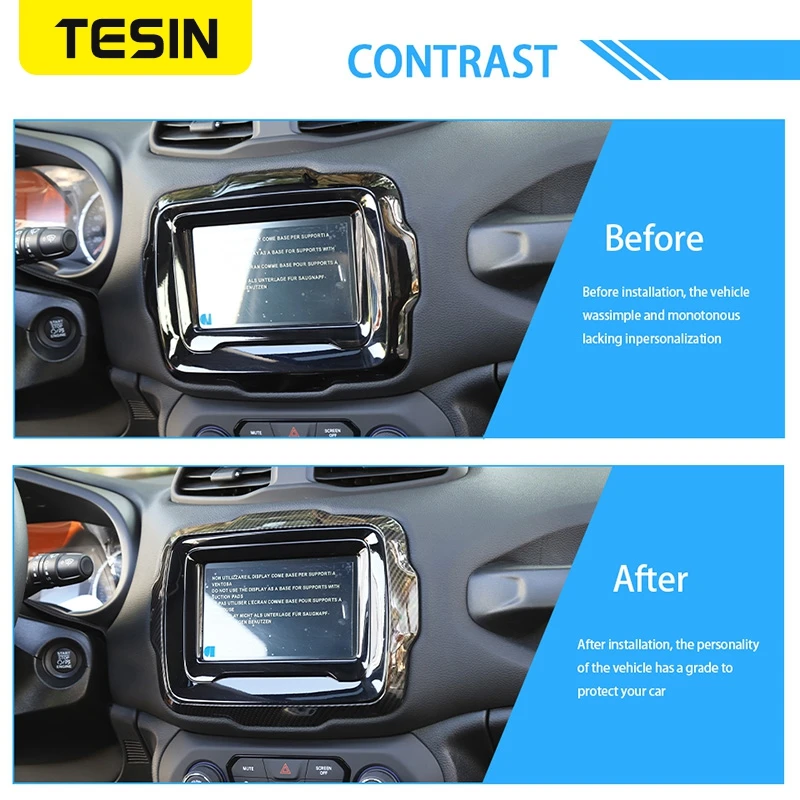 TESIN Car GPS Navigation Decoration Cover Frame Stickers for Jeep Renegade 2018 2019 2020 2021 2022 2023 Up Interior Accessories