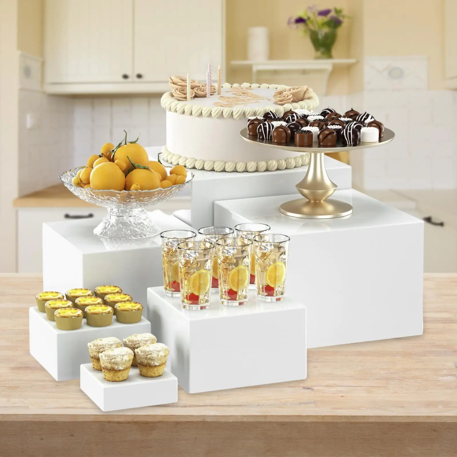 5x Buffet Riser with Hollow bottoms Space Saving Stackable Dessert Table Display