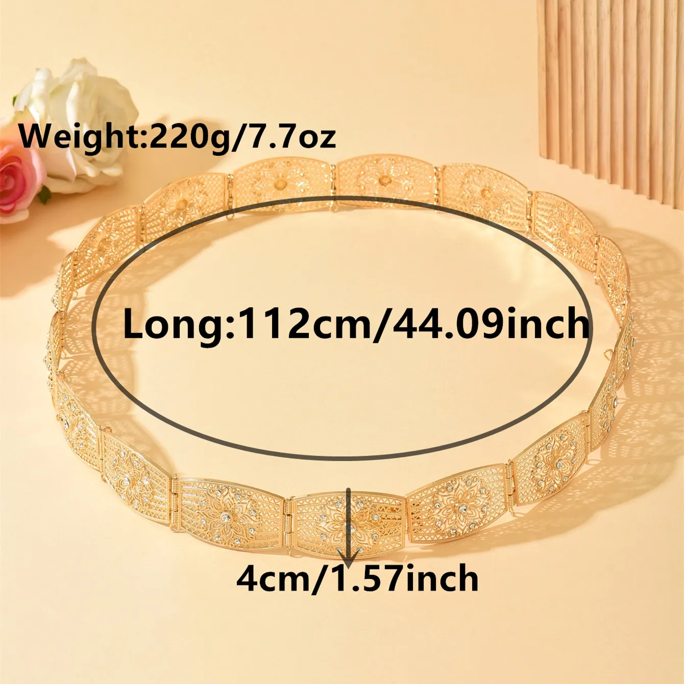 مجوهرات الزفاف الخصر سلسلة طول قابل للتعديل حزام العروس العربية مطلية بالذهب قصر النمط النبيل معدن حجر الراين الجسم #6