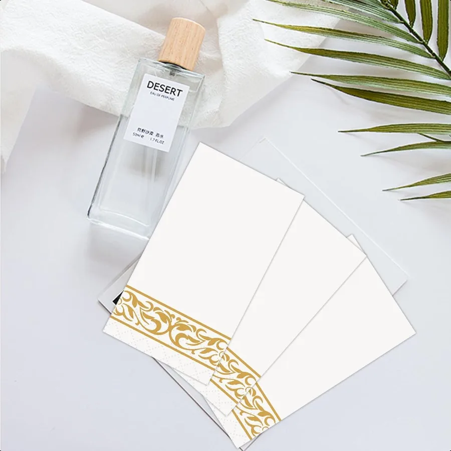 100 Pack  Paper Napkins Soft and Absorbent Hand Towels for Bathroom Decorative Napkins with Gold Trim 12.9x15.6 Unfold Ideal fo