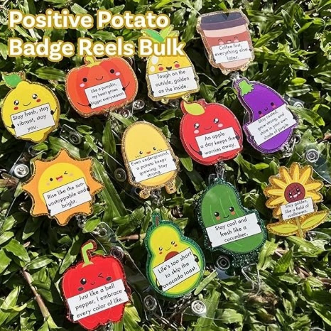Funny Fruit Motivational Phrases Badge Reel Positive Potato Cute Quotes Nurse Badge Holders Retractable Name Tag Id Clip Holder