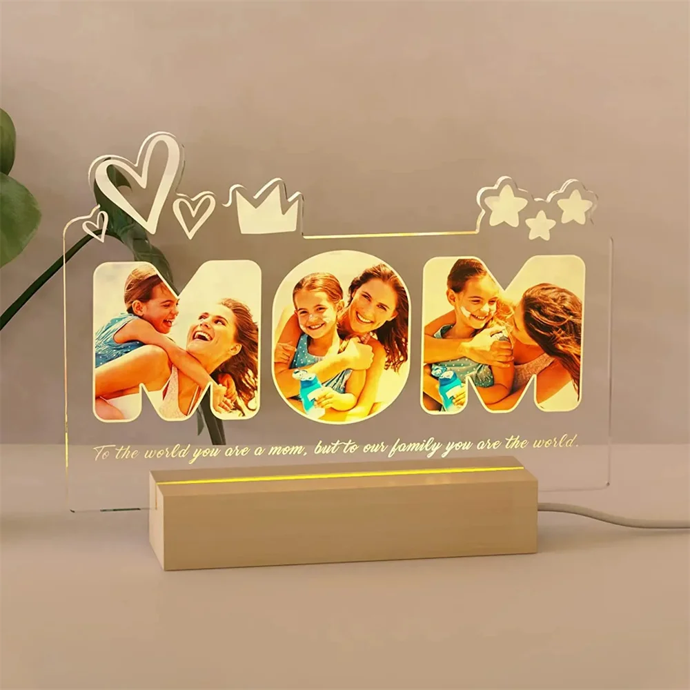 Imagem -02 - Lâmpada de Foto 3d Personalizada Custom Night Light Presente para Papai e Mamãe Texto Gravado Presentes Personalizados para Família e Amigos Decoração do Quarto