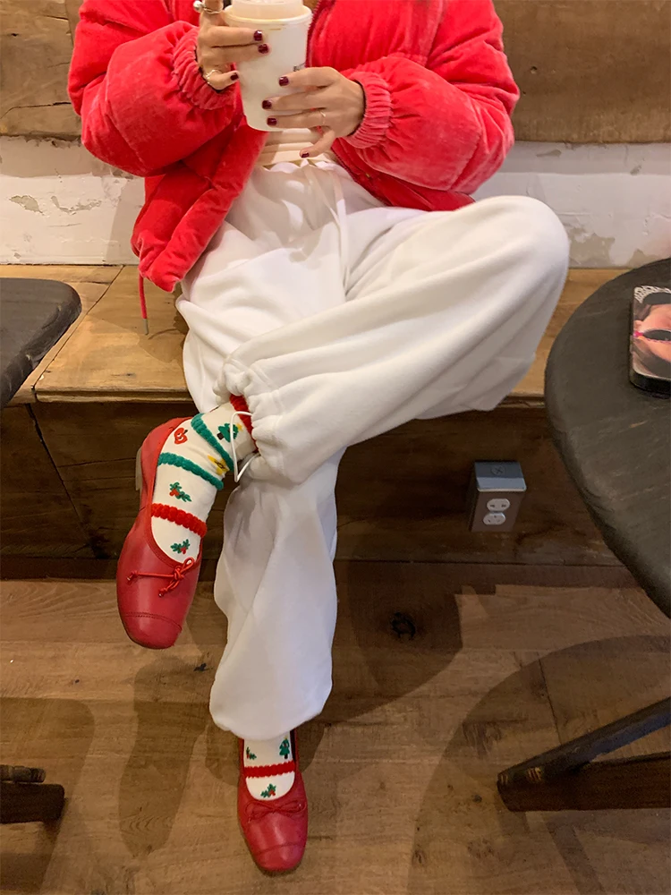 Pantalon de sport blanc taille élastique pour femme, pantalon de survêtement noué avec ceinture, à revers, petite Stature, nouvelle collection printemps-automne 2024