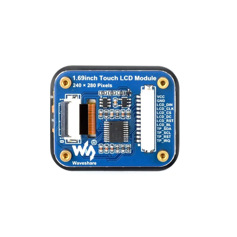 Módulo de Visor LCD Redondo com Painel de Toque, Micro Display LCD, Resolução 240 × 280, IPS, SPI, Comunicação I2C, 1.69"