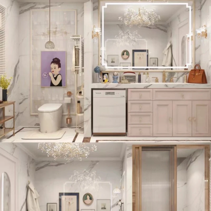 Combination European Style Vanity Bathroom Furniture Balcony Washing Machine Integrated Rock Board Wash Face Pellet Cabinet