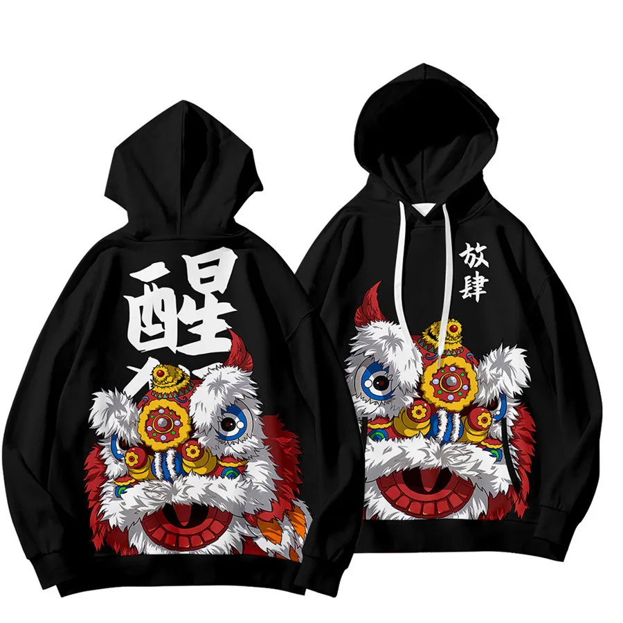 Sweatshirt Hoodie China, baju anak-anak Pria Wanita keluaran baru 2023, Harajuku dansa singa Cina 3D, pullover keren lengan panjang