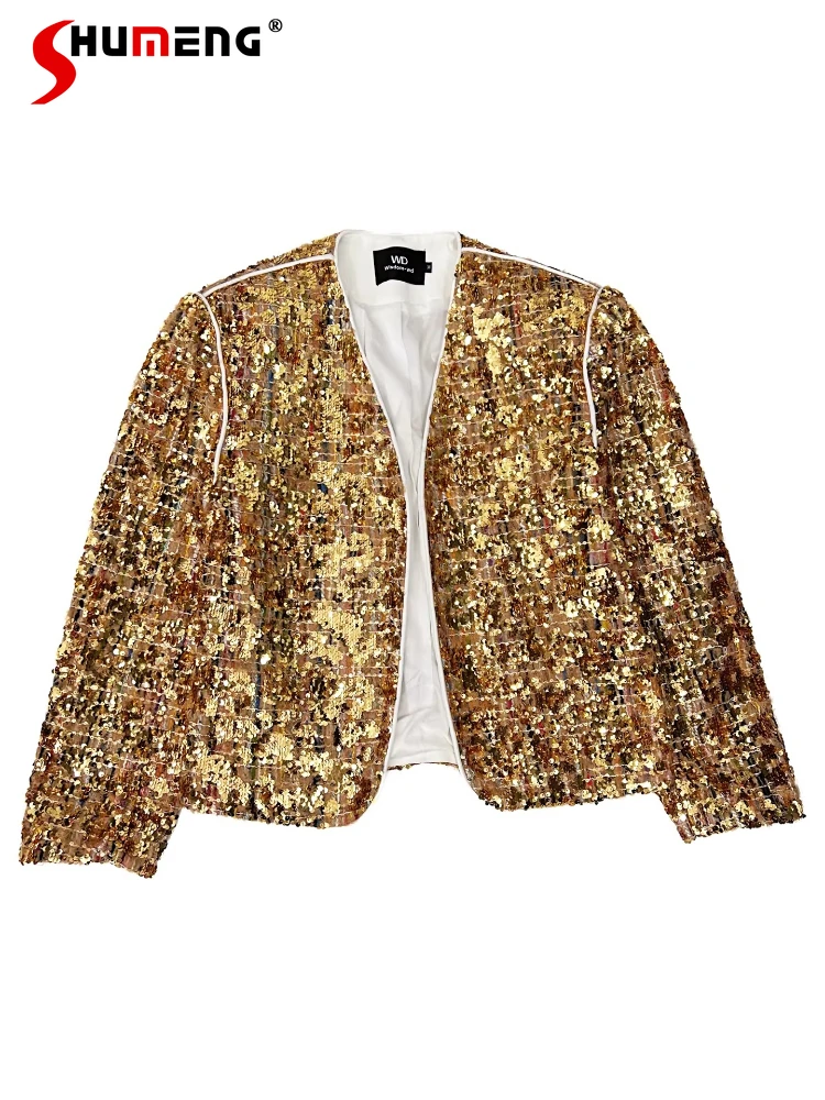 

Легкие роскошные маленькие ароматные нежные куртки с блестками, мужские осенние новые модные куртки 2025 года, красивые блестящие пальто с длинными рукавами