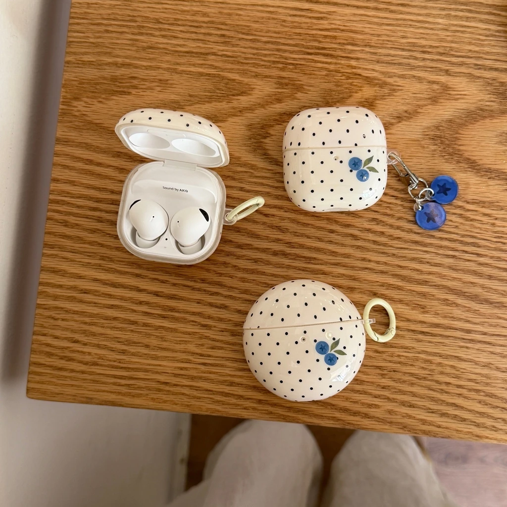 Simple Polka Dot Blueberry Pattern Glossy With Pendant Earphone Cover Case for Huawei FreeBuds 7i 6i 5i SE 3 2 FreeClip 2
