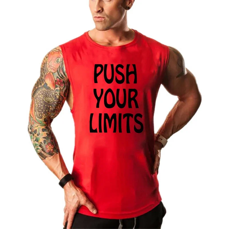 Summer Men Push Your Limits Cotton O-neck Gym Workout Clothing  Fitness Tank Top Casual Sport Sleeveless  Bodybuilding Vest