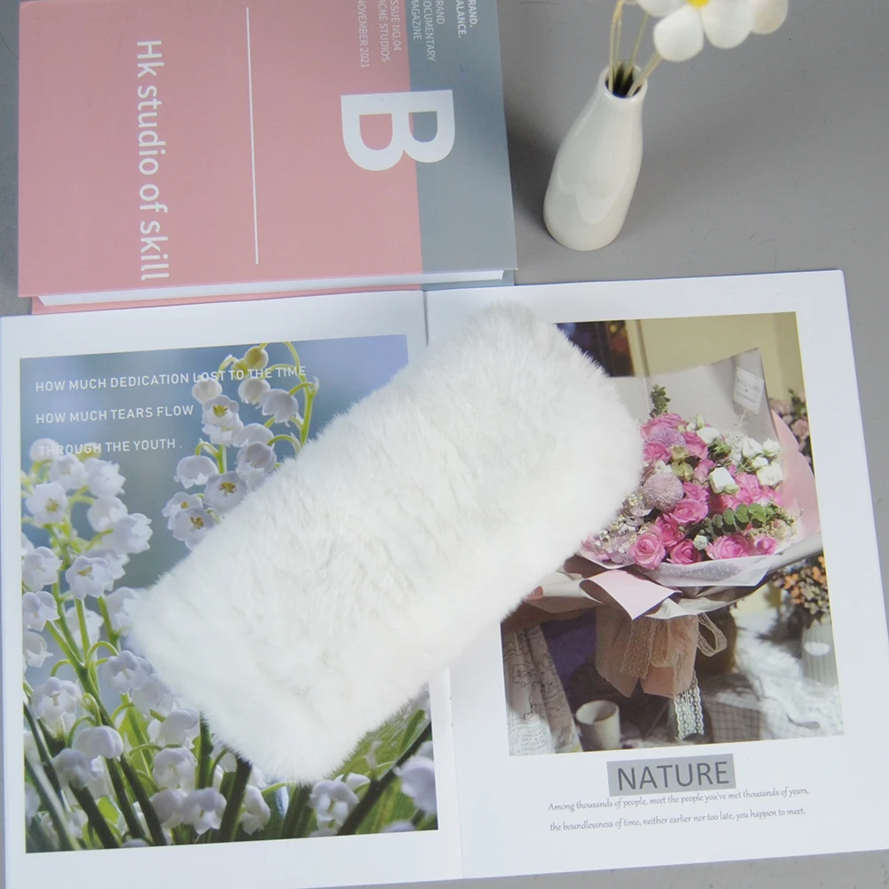 Women Knitted Genuine Rex Rabbit Fur Scarves Female Knit Fur Headband Winter Good Elastic Real Rex Rabbit Fur Neck Warmer Wraps