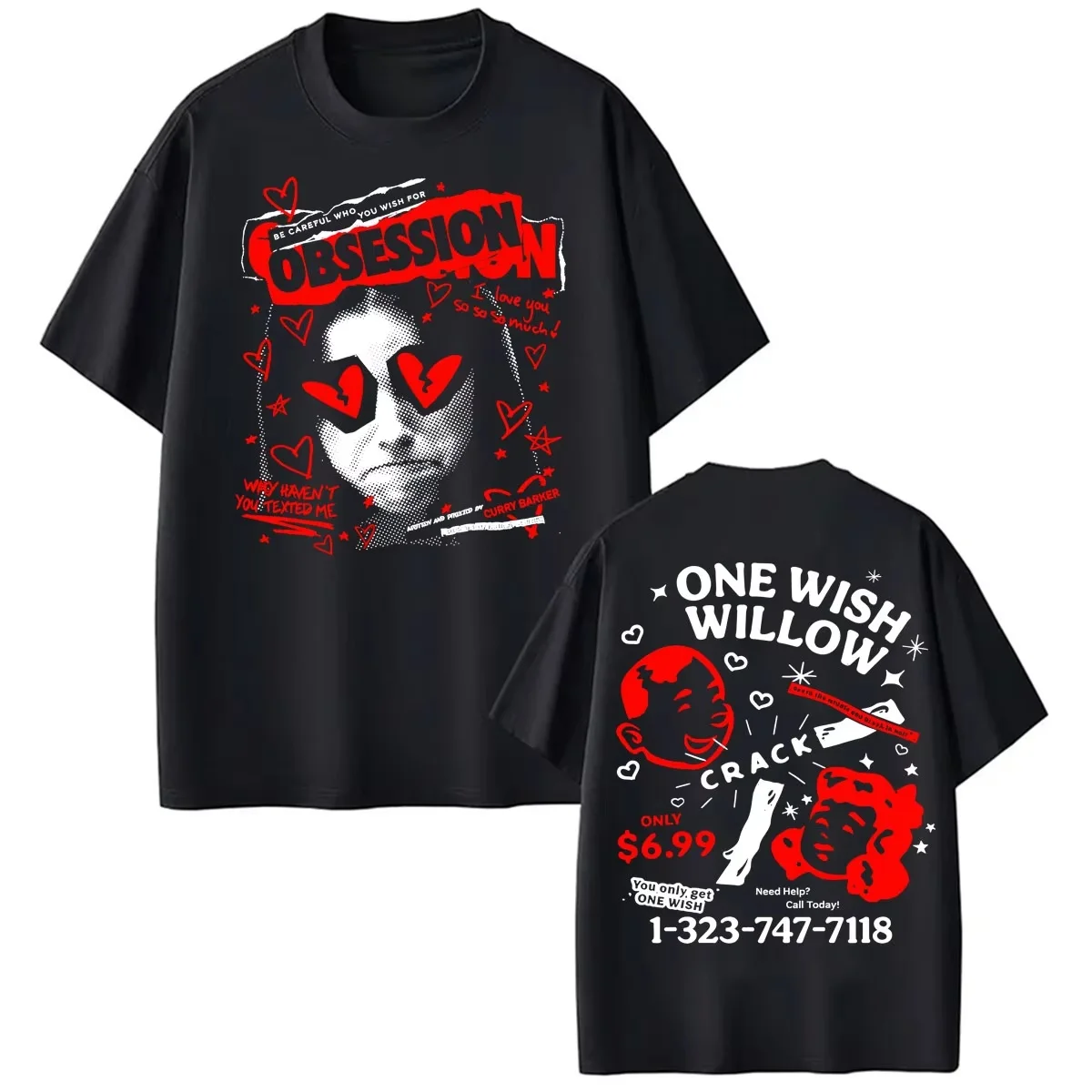 T-shirt graphique One Wish Willow Obsession 2026 pour fans de films d'horreur, en coton, pour hommes et femmes, style Y2k, surdimensionné, vintage, décontracté