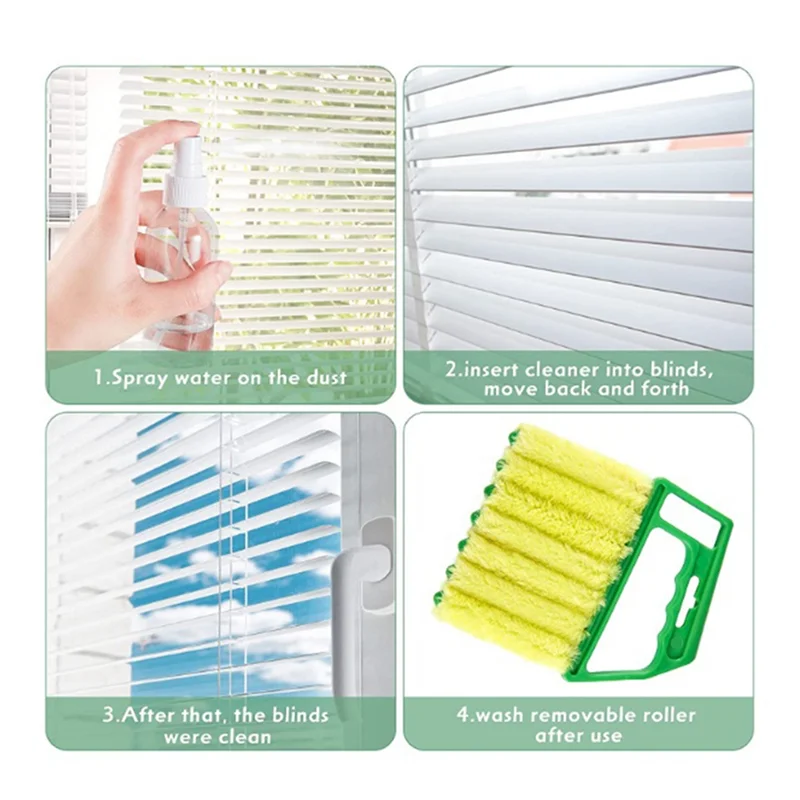 L74A 4Pcs Handheld Blinds Cleaner Shutter Curtain Brush Dust Remover for Air Conditioning Home /Car Vents/Fan/Shutters-Green