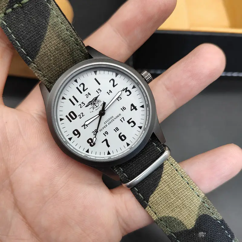 NATO canvas strap cool titanium gray coated badass men's watch glow-in-the-dark Nimitz gift