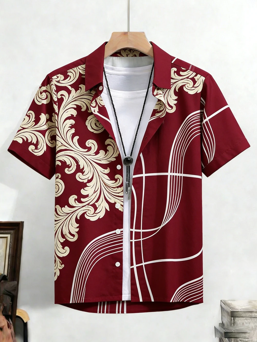 

2026 Men's Linen Fashion Short Sleeve Shirt Geometric Plant 3D Printed Shirt Hawaiian Vacation Social Party Shirt Quick Drying