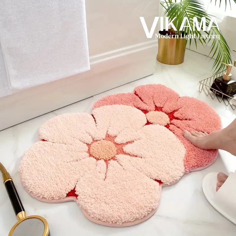 

VIKAMA flower-shaped cute bath mat Fluffy soft plush bath blanket carpet Microfiber non-slip absorbent shower room floor mat