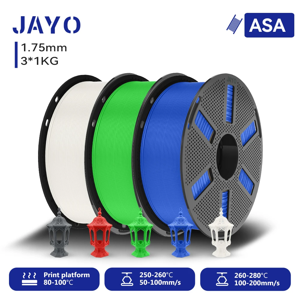 JAYO 3KG 3D-Filament ASA 1,75mm Hitze- und Witterungsbeständiges ASA 3D-Drucker-Filament Perfekt für den Druck von Funktionsteilen für den Außenbereich