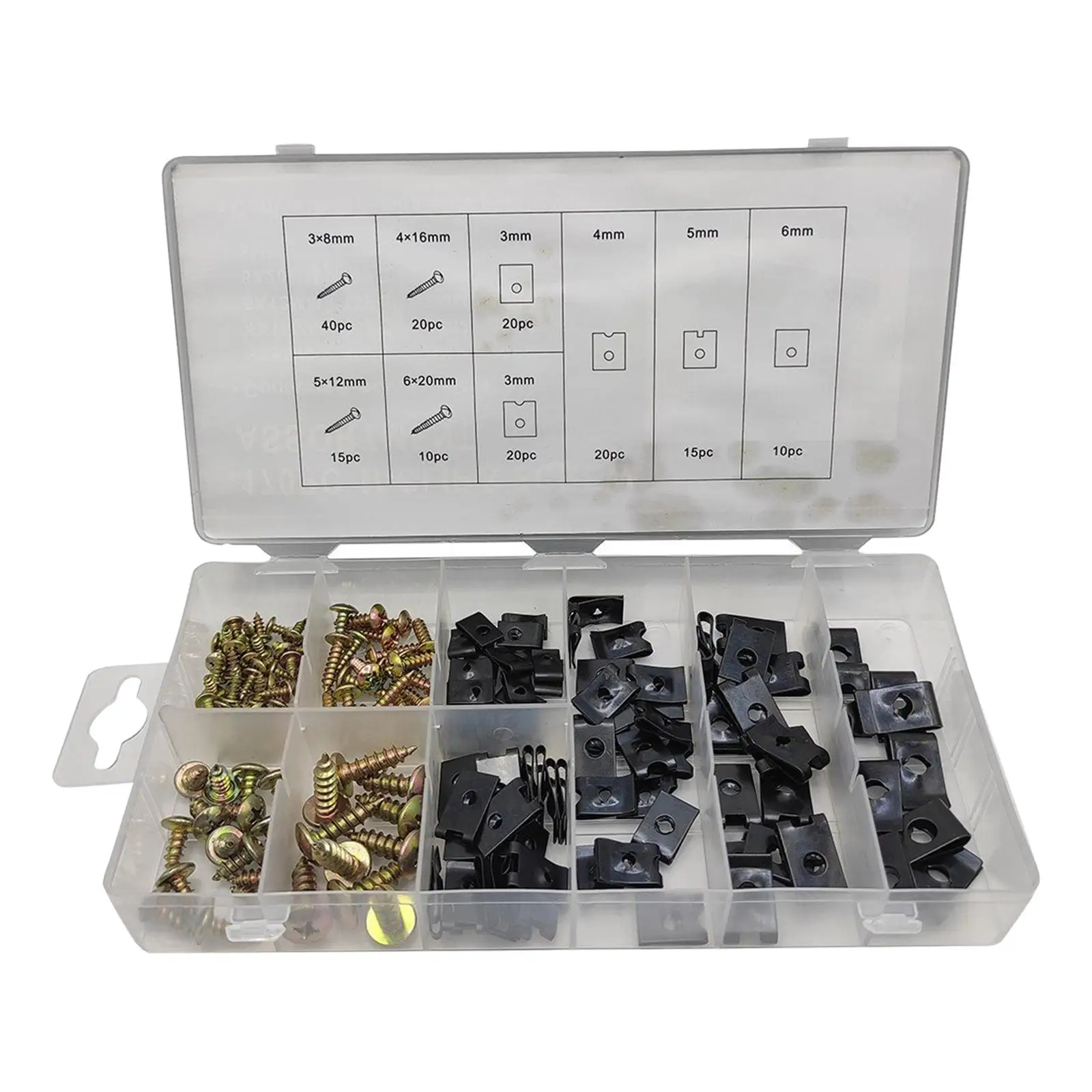 170Pcs Assortment Metal U Shaped Clip / U Shaped Nut & Screw Hardware Fasteners Set for Auto Vehicles