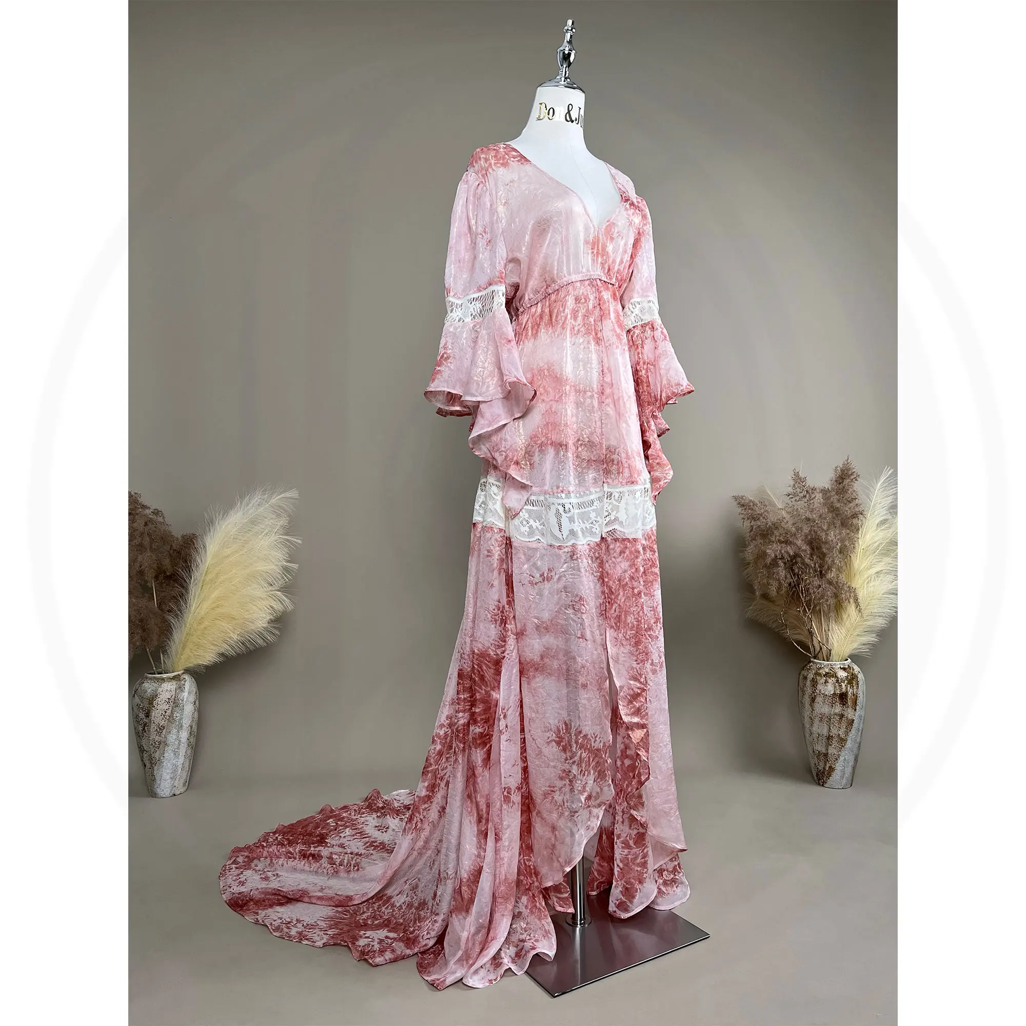 Don&Judy Bohemian Tie Dye Wedding Maternity Dress Elegant Front Split Party Evening Gown Bridal Pregnant Photo Shooting Dresses