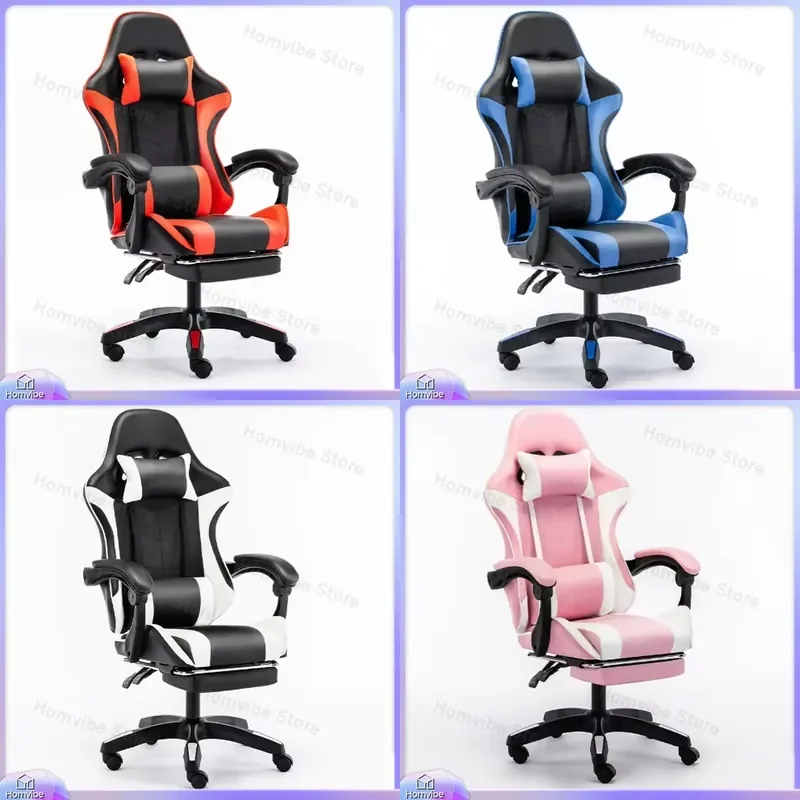 Cadeira de Jogos Ergonômica com Descanso para os Pés, Cadeira de Computador Estilo Racing Ajustável para Gamers, Cadeira de Escritório com Suporte Lom