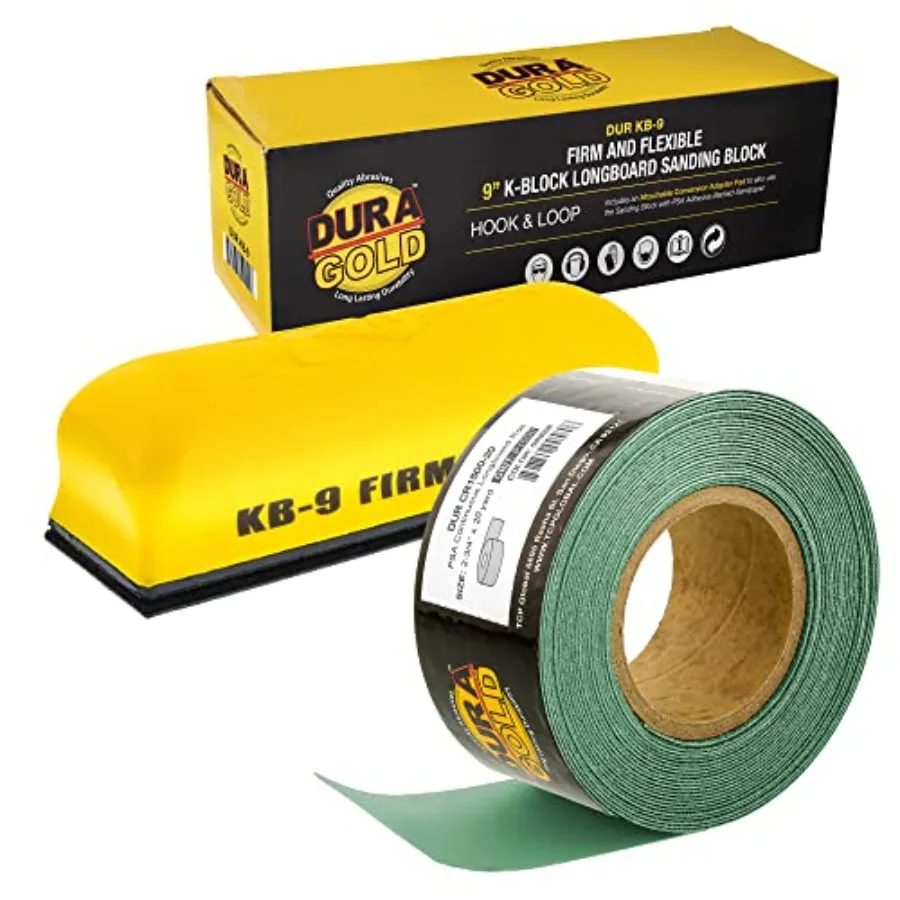 

Dura-Gold Pro Series 9" K-Block Sander Firm and Flex Hand Sanding Block Pad with Hook and Loop Backing and PSA Adapter Pad and