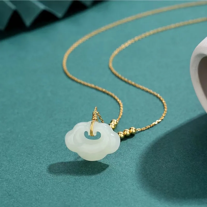 Hetian White Peace-Fulfilling Pendant Men And Women, Longevity Lock Necklace Jade Ornament