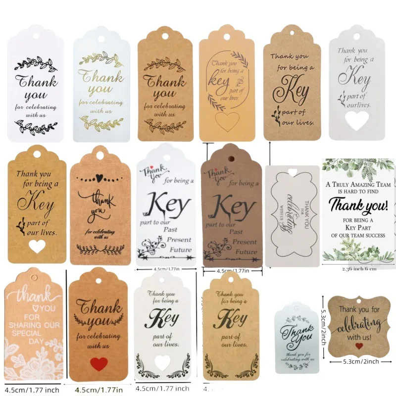 Holiday Gift Hanging Card Label Thank You Hang Tag DIY Handmade Thanks giving card Party Wedding Decoration 100 Pcs/pack