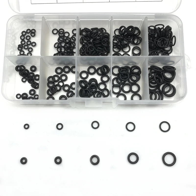 250Pcs/Box Black Rubber O Ring Assortment Washer Gaskets Sealing O-Ring Kit 10 Sizes With Plastic Box Rubber Plug Silicone Rings