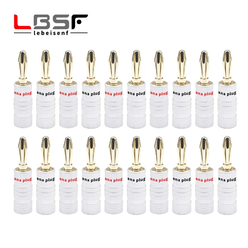 20 sztuk/10 par LBSF wtyczki BANANA 24K pozłacane 4MM złącze bananowe z blokadą śrubową do wtyczek głośnikowych Audio Jack