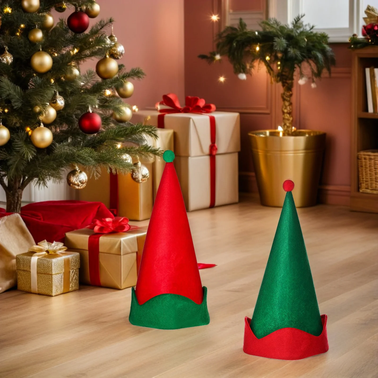 

4Pcs Felt Elf Hat Unisex Holiday Hats Red Green Christmas Party Cosplay Accessories Cone Cap Adult Birthday Halloween